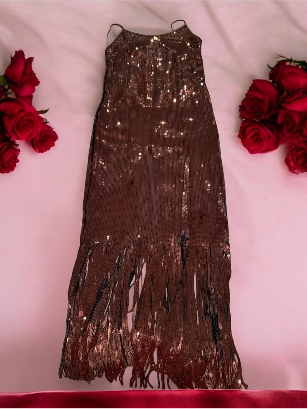 Brown Sequin Fringe Party Dress Size 4 Cocktail Evening Dress